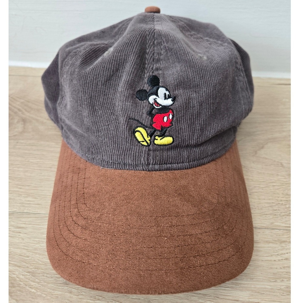 Disney Mickey Mouse Corduroy Baseball Cap Grey Brown Adjustable Hat SHA15328